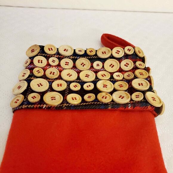 Buttons/Plaid Christmas Stocking - Picture 4 of 9